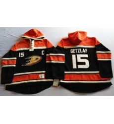 Anaheim Ducks 15 Ryan Getzlaf Black Sawyer Hooded Sweatshirt Stitched NHL Jersey