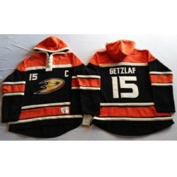 Anaheim Ducks 15 Ryan Getzlaf Black Sawyer Hooded Sweatshirt Stitched NHL Jersey