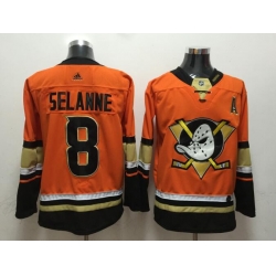 Men Anaheim Ducks 8 Teemu Selanne Orange Stitched Jersey