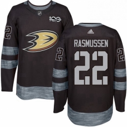 Mens Adidas Anaheim Ducks 22 Dennis Rasmussen Authentic Black 1917 2017 100th Anniversary NHL Jersey 