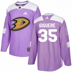 Mens Adidas Anaheim Ducks 35 Jean Sebastien Giguere Authentic Purple Fights Cancer Practice NHL Jersey 