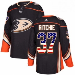 Mens Adidas Anaheim Ducks 37 Nick Ritchie Authentic Black USA Flag Fashion NHL Jersey 