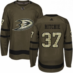 Mens Adidas Anaheim Ducks 37 Nick Ritchie Premier Green Salute to Service NHL Jersey 