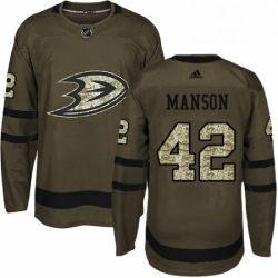 Mens Adidas Anaheim Ducks 42 Josh Manson Premier Green Salute to Service NHL Jersey 