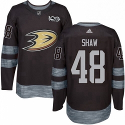 Mens Adidas Anaheim Ducks 48 Logan Shaw Premier Black 1917 2017 100th Anniversary NHL Jersey 