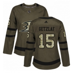 Womens Adidas Anaheim Ducks 15 Ryan Getzlaf Authentic Green Salute to Service NHL Jersey 