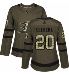 Womens Adidas Anaheim Ducks 20 Jason Chimera Authentic Green Salute to Service NHL Jersey 