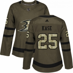 Womens Adidas Anaheim Ducks 25 Ondrej Kase Authentic Green Salute to Service NHL Jersey 