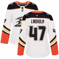 Womens Adidas Anaheim Ducks 47 Hampus Lindholm Authentic White Away NHL Jersey 