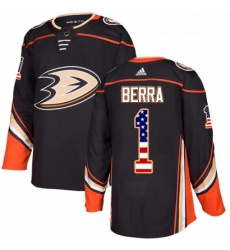 Youth Adidas Anaheim Ducks 1 Reto Berra Authentic Black USA Flag Fashion NHL Jersey 