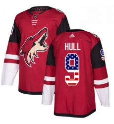 Mens Adidas Arizona Coyotes 9 Bobby Hull Authentic Red USA Flag Fashion NHL Jersey 