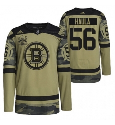 Men Boston Bruins 56 Erik Haula 2022 Camo Military Appreciation Night Stitched jersey