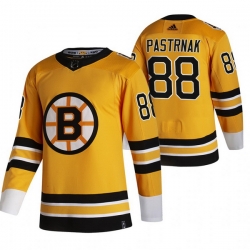 Men Boston Bruins 88 David Pastrnak Yellow Adidas 2020 21 Reverse Retro Alternate NHL Jersey