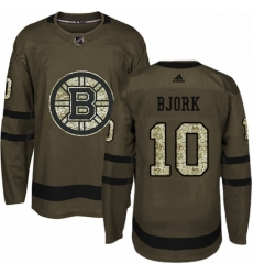 Mens Adidas Boston Bruins 10 Anders Bjork Premier Green Salute to Service NHL Jersey 