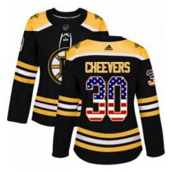 Womens Adidas Boston Bruins 30 Gerry Cheevers Authentic Black USA Flag Fashion NHL Jersey 