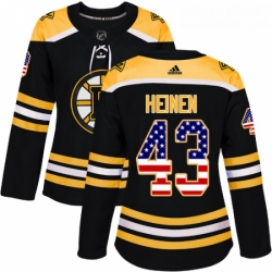 Womens Adidas Boston Bruins 43 Danton Heinen Authentic Black USA Flag Fashion NHL Jersey 