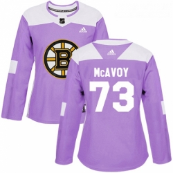 Womens Adidas Boston Bruins 73 Charlie McAvoy Authentic Purple Fights Cancer Practice NHL Jersey 