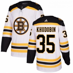 Youth Adidas Boston Bruins 35 Anton Khudobin Authentic White Away NHL Jersey 