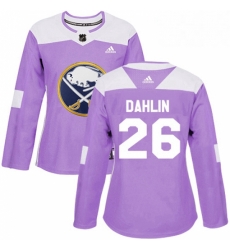 Womens Adidas Buffalo Sabres 26 Rasmus Dahlin Authentic Purple Fights Cancer Practice NHL Jersey 