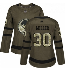 Womens Adidas Buffalo Sabres 30 Ryan Miller Authentic Green Salute to Service NHL Jersey 