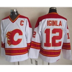 Calgary Flames  #12 Jarome Iginla White CCM Throwback Stitched NHL Jersey