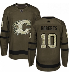 Mens Adidas Calgary Flames 10 Gary Roberts Authentic Green Salute to Service NHL Jersey 