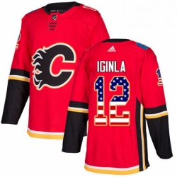 Mens Adidas Calgary Flames 12 Jarome Iginla Authentic Red USA Flag Fashion NHL Jersey 