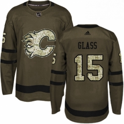 Mens Adidas Calgary Flames 15 Tanner Glass Authentic Green Salute to Service NHL Jersey 