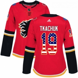 Womens Adidas Calgary Flames 19 Matthew Tkachuk Authentic Red USA Flag Fashion NHL Jersey 