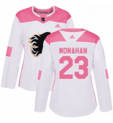 Womens Adidas Calgary Flames 23 Sean Monahan Authentic WhitePink Fashion NHL Jersey 