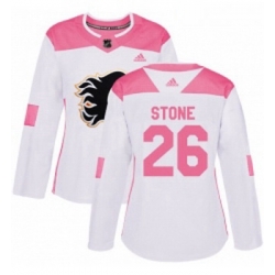 Womens Adidas Calgary Flames 26 Michael Stone Authentic WhitePink Fashion NHL Jersey 