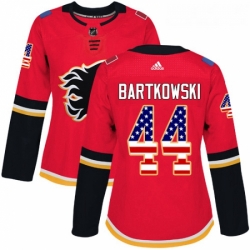 Womens Adidas Calgary Flames 44 Matt Bartkowski Authentic Red USA Flag Fashion NHL Jersey 