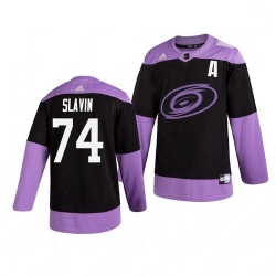 Hurricanes 74 Jaccob Slavin Black Purple Hockey Fights Cancer Adidas Jersey