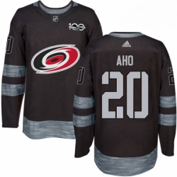 Mens Adidas Carolina Hurricanes 20 Sebastian Aho Authentic Black 1917 2017 100th Anniversary NHL Jersey 