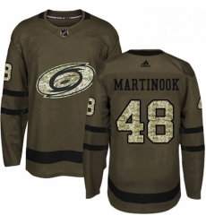 Mens Adidas Carolina Hurricanes 48 Jordan Martinook Authentic Green Salute to Service NHL Jersey 