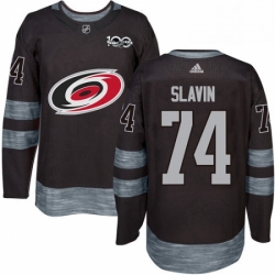 Mens Adidas Carolina Hurricanes 74 Jaccob Slavin Authentic Black 1917 2017 100th Anniversary NHL Jersey 