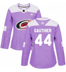 Womens Adidas Carolina Hurricanes 44 Julien Gauthier Authentic Purple Fights Cancer Practice NHL Jersey 