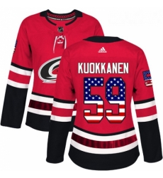 Womens Adidas Carolina Hurricanes 59 Janne Kuokkanen Authentic Red USA Flag Fashion NHL Jersey 