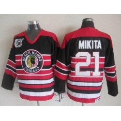 Blackhawks #21 Stan Mikita Red Black 75TH CCM Stitched NHL Jersey