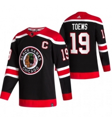 Men Chicago Blackhawks 19 Jonathan Toews Black Adidas 2020 21 Reverse Retro Alternate NHL Jersey