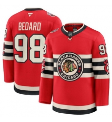 Men Chicago Blackhawks 98 Connor Bedard Red 2024 25 Winter Classic Stitched Hockey Jersey