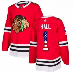 Mens Adidas Chicago Blackhawks 1 Glenn Hall Authentic Red USA Flag Fashion NHL Jersey 