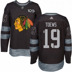 Mens Adidas Chicago Blackhawks 19 Jonathan Toews Authentic Black 1917 2017 100th Anniversary NHL Jersey 