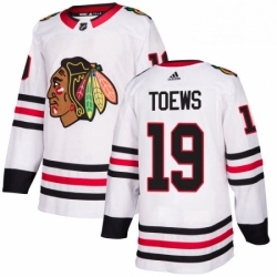 Mens Adidas Chicago Blackhawks 19 Jonathan Toews Authentic White Away NHL Jersey 