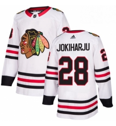 Mens Adidas Chicago Blackhawks 28 Henri Jokiharju Authentic White Away NHL Jersey 