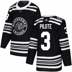 Mens Adidas Chicago Blackhawks 3 Pierre Pilote Authentic Black 2019 Winter Classic NHL Jersey 