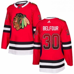 Mens Adidas Chicago Blackhawks 30 ED Belfour Authentic Red Drift Fashion NHL Jersey 