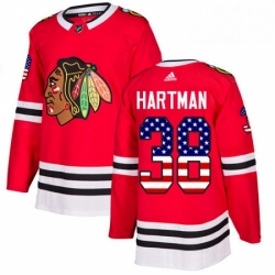 Mens Adidas Chicago Blackhawks 38 Ryan Hartman Authentic Red USA Flag Fashion NHL Jersey 