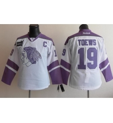 Chicago Blackhawks 19 Jonathan Toews White Women's Fights Cancer Hockey Jersey