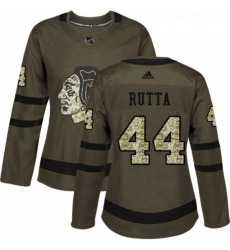 Womens Adidas Chicago Blackhawks 44 Jan Rutta Authentic Green Salute to Service NHL Jersey 